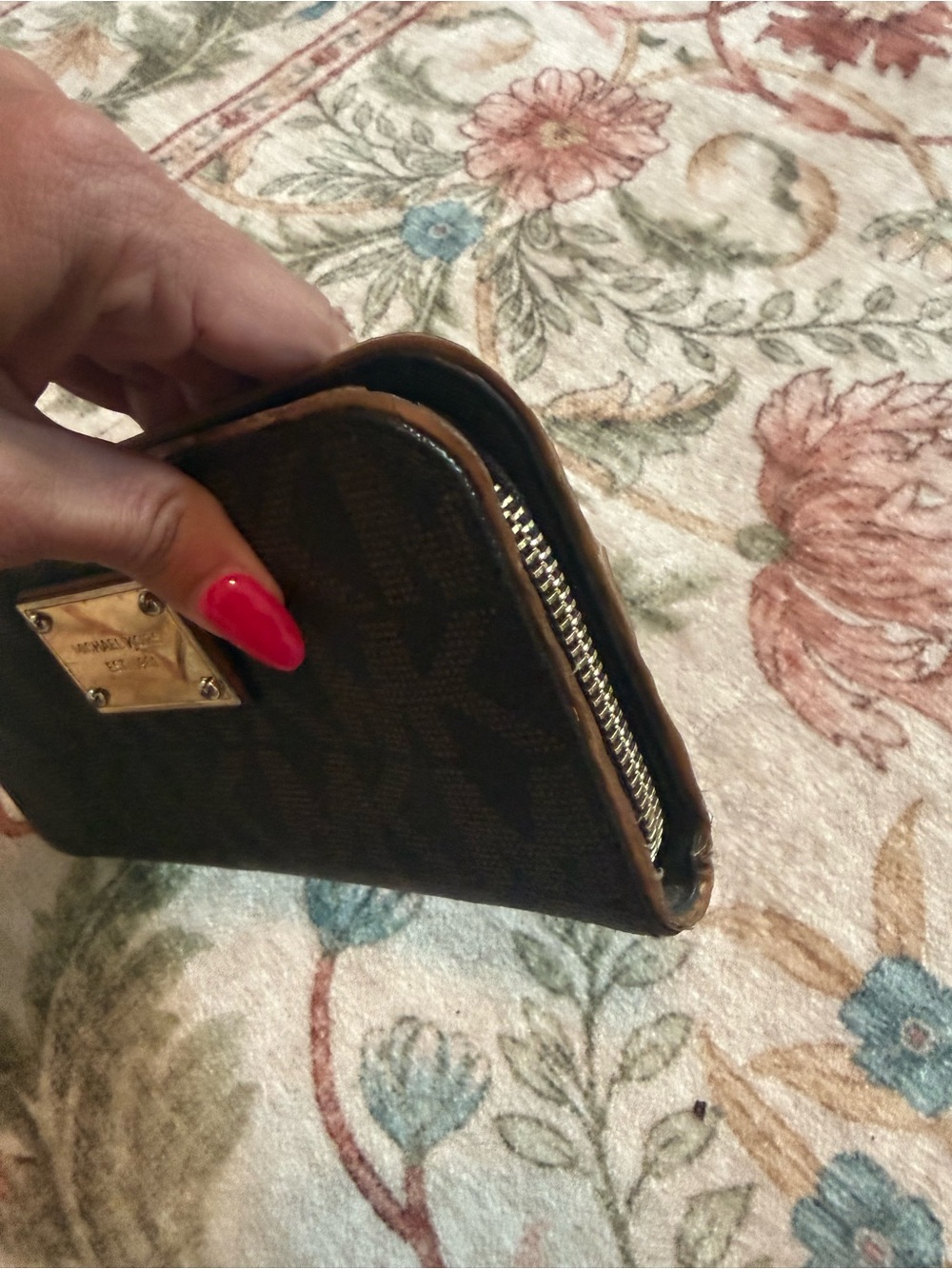 Michael Kors Dark Brown Logo Zip-Around Wallet with Gold Plaque - Picture 3 of 7